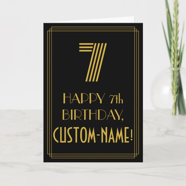 7th Birthday: Art Deco Inspired Look "7" & Name Card (Front)