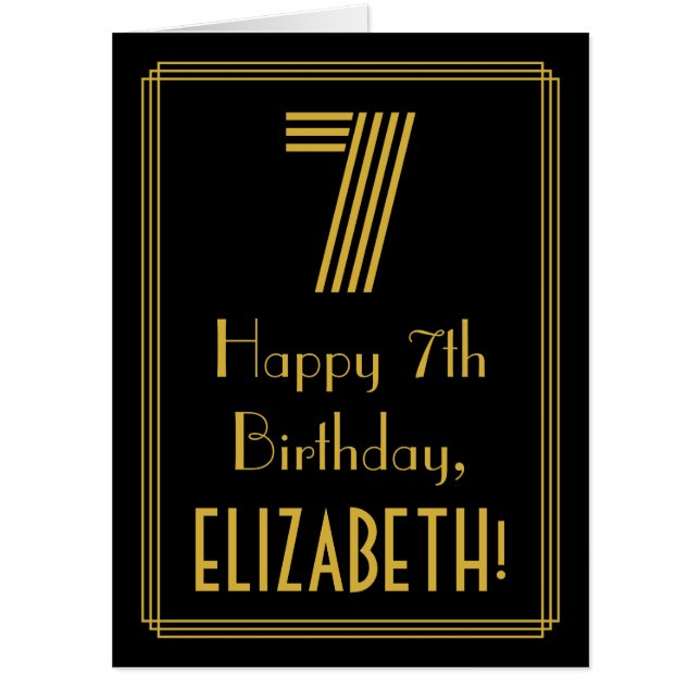7th Birthday: Art Deco Inspired Look “7” + Name Card (Front)