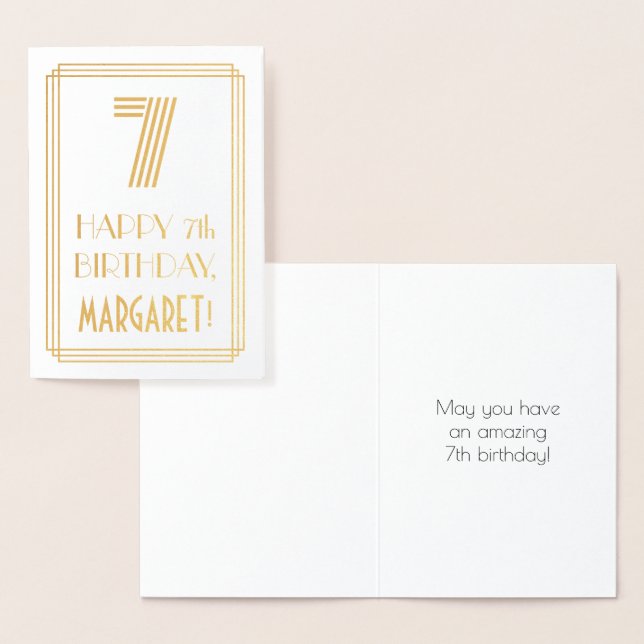 7th Birthday - Art Deco Inspired Look "7" & Name Foil Card (Display)