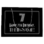 [ Thumbnail: 7th Birthday — Art Deco Inspired Look "7" & Name Gift Bag ]