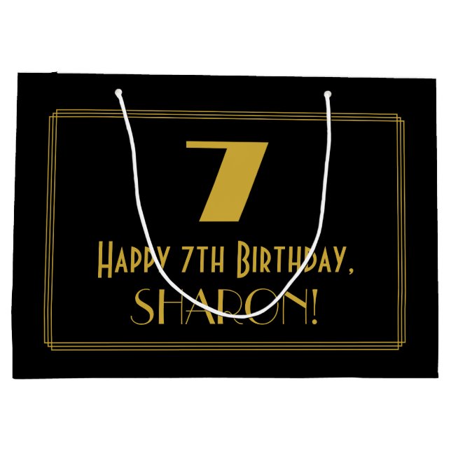 7th Birthday — Art Deco Inspired Look "7" & Name Large Gift Bag (Back)