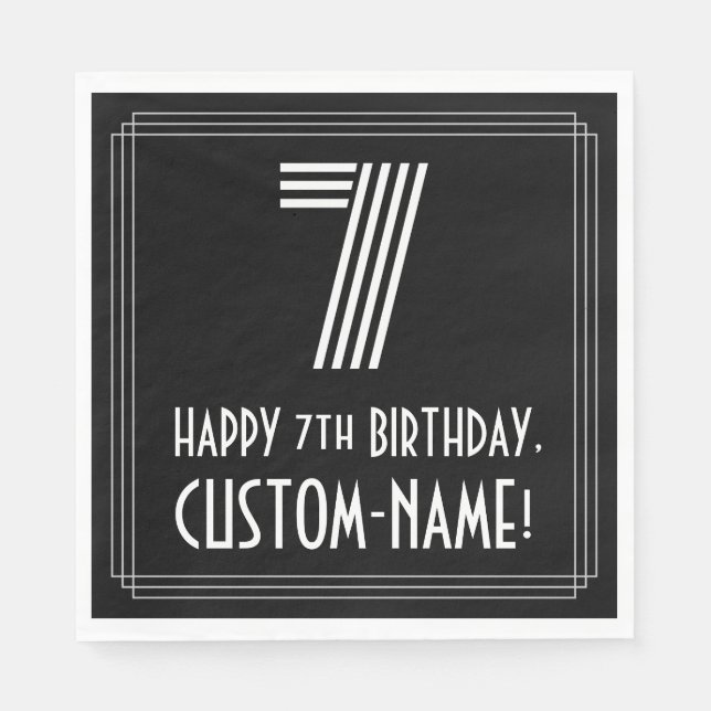 7th Birthday: Art Deco Inspired Look "7" + Name Napkins (Front)
