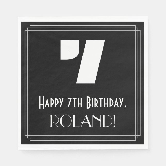 7th Birthday: Art Deco Inspired Look "7" + Name Napkins (Front)