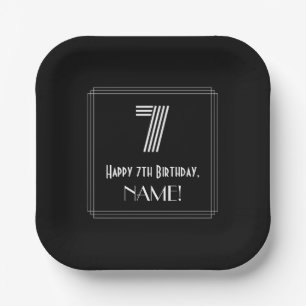7th Birthday — Art Deco Inspired Look “7” + Name Paper Plates