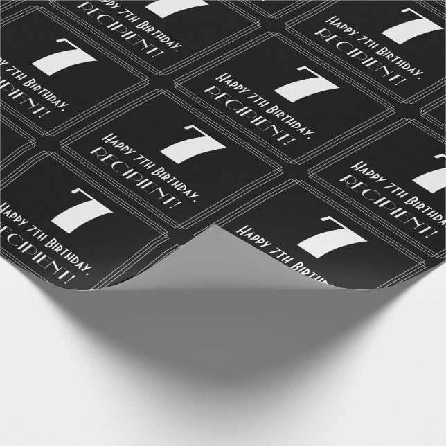 7th Birthday - Art Deco Inspired Look "7", Name Wrapping Paper (Corner)