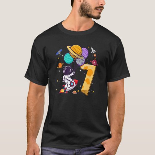 7th Birthday Astronaut Space Balloons 7 Years Old  T_Shirt