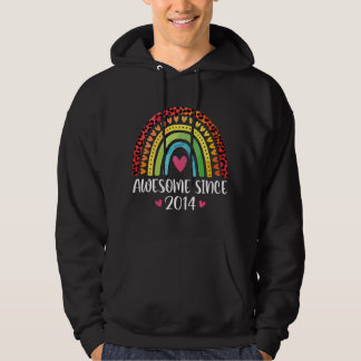 7th Birthday Awesome Since 2014 Rainbow Leopard Pr Hoodie