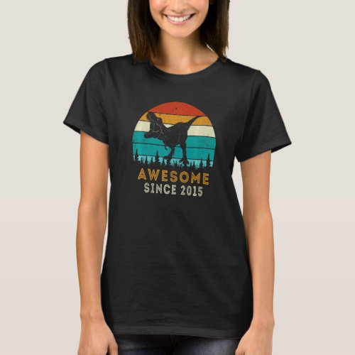7th Birthday  Awesome Since 2015 Dinosaur 7 Years  T_Shirt