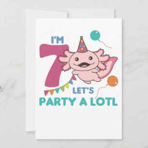 7th Birthday Axolotl Seven Year Old Sweet Axolotls Invitation