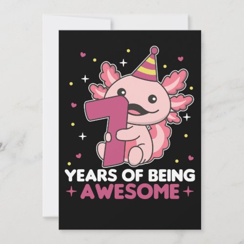 7th Birthday Axolotl Seven Year Old Sweet Axolotls Invitation