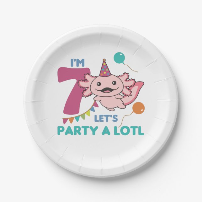 7th Birthday Axolotl Seven Year Old Sweet Axolotls Paper Plates (Front)