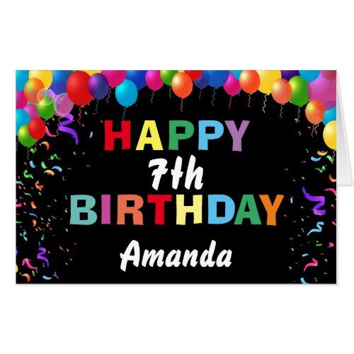 7th Birthday Balloons Black Extra Large Jumbo Card