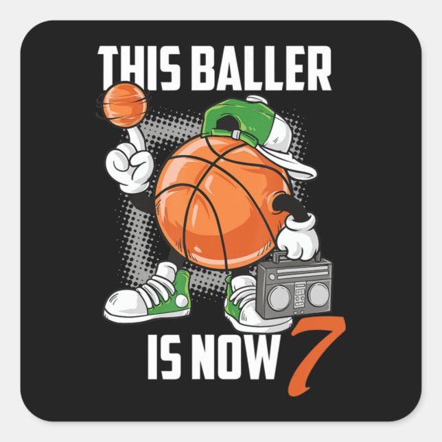 7th Birthday Basketball Player Funny 7 Years Old Square Sticker (Front)