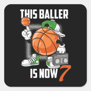 7th Birthday Basketball Player Funny 7 Years Old Square Sticker