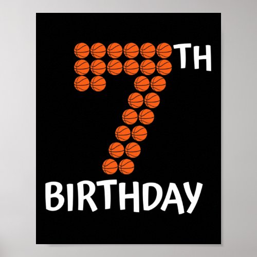 7th Birthday Basketball Sport For Kids Boys 7 Year Poster