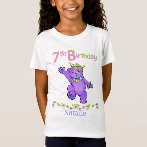 7th Birthday Bear Princess Custom Name T_Shirt