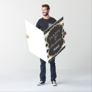7th Birthday Black Gold Glitter Extra Large Jumbo Card