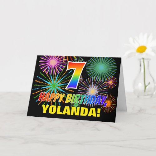 7th Birthday Bold Fun Fireworks Rainbow 7 Card