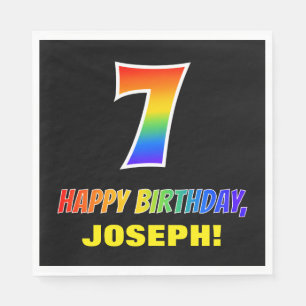 7th Birthday: Bold, Fun, Simple, Rainbow 7 Napkins