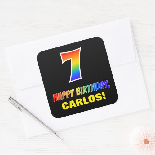 7th Birthday Bold Fun Simple Rainbow 7 Square Sticker