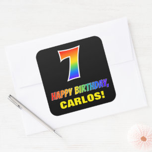7th Birthday: Bold, Fun, Simple, Rainbow 7 Square Sticker