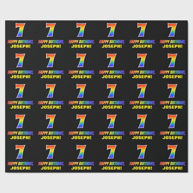 7th Birthday: Bold, Fun, Simple, Rainbow 7 Wrapping Paper (Seam)