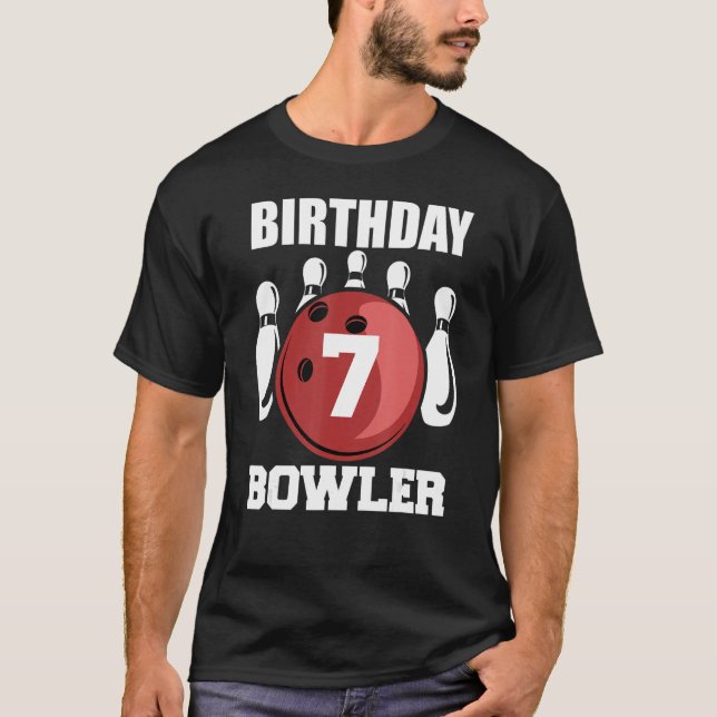 7th Birthday Bowler  7 Year Old Bowling Kids Playe T-Shirt (Front)