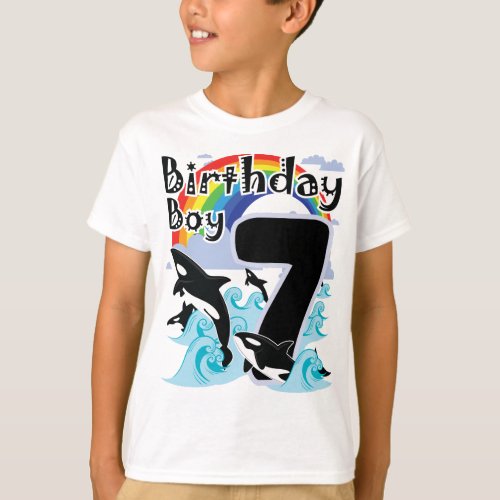 7th Birthday Boy as Orca Whale lover T_Shirt