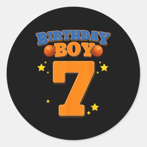 7th Birthday Boy Basketball 7 Years Old Kids Gift  Classic Round Sticker