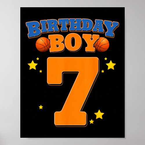 7th Birthday Boy Basketball 7 Years Old Kids Gift  Poster
