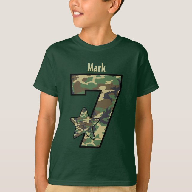 7th Birthday Boy Camo Custom Name V01 T-Shirt (Front)