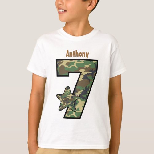 7th Birthday Boy Camo Custom Name V01A T_Shirt
