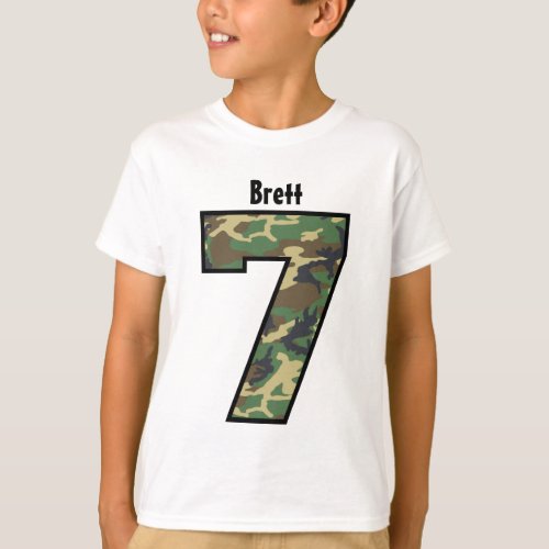 7th Birthday Boy Camo Four Year Custom Name V007G T_Shirt