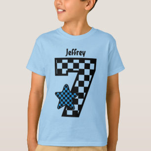 7th Birthday Boy Checked Star Custom Name V07 T-Shirt