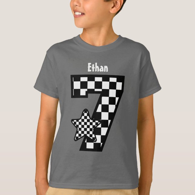 7th Birthday Boy Checked Star Custom Name V08 T-Shirt (Front)