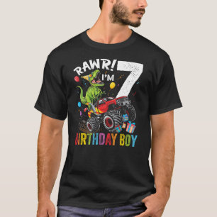 7th Birthday Boy Dinosaur Monster Truck T-Shirt