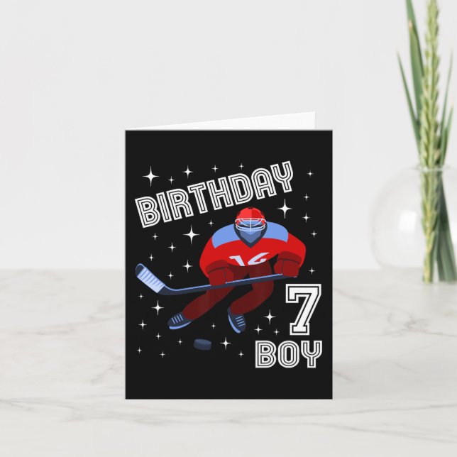 7th Birthday Boy Ice Hockey 7 Year Old Fun B-Day M Card (Front)