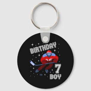 7th Birthday Boy Ice Hockey 7 Year Old Fun B-Day M Keychain