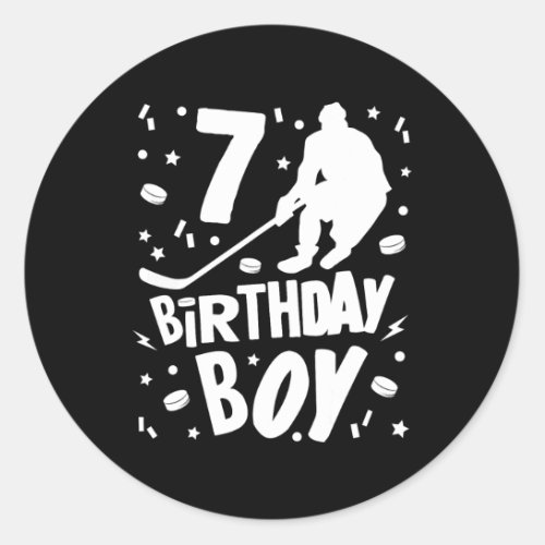 7th Birthday Boy Ice Hockey Kids 7 Years Old Party Classic Round Sticker