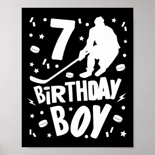7th Birthday Boy Ice Hockey Kids 7 Years Old Party Poster