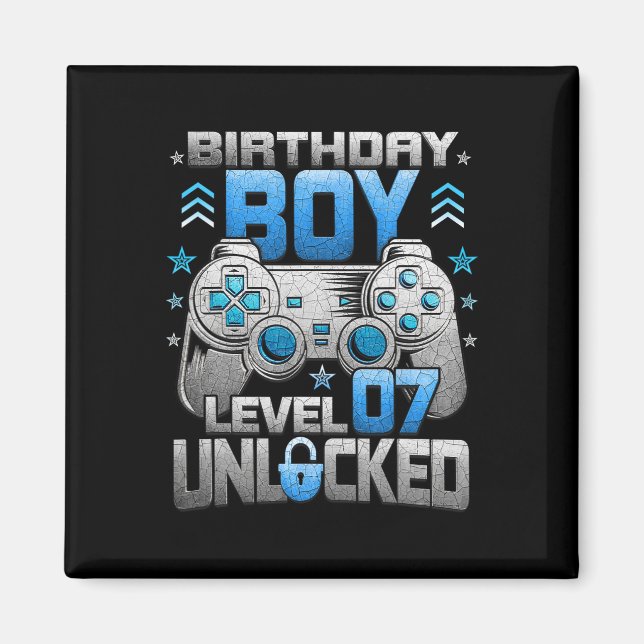 7th Birthday Boy Level 7 Unlocked Video Game Party Magnet (Front)