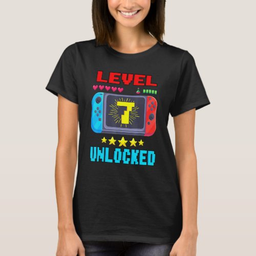 7th Birthday Boy Level 7 Unlocked Video Gamer Birt T_Shirt