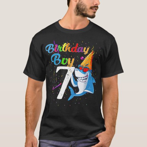 7th Birthday Boy Shark Ts _ 7 Year Old Boy Birthda T_Shirt