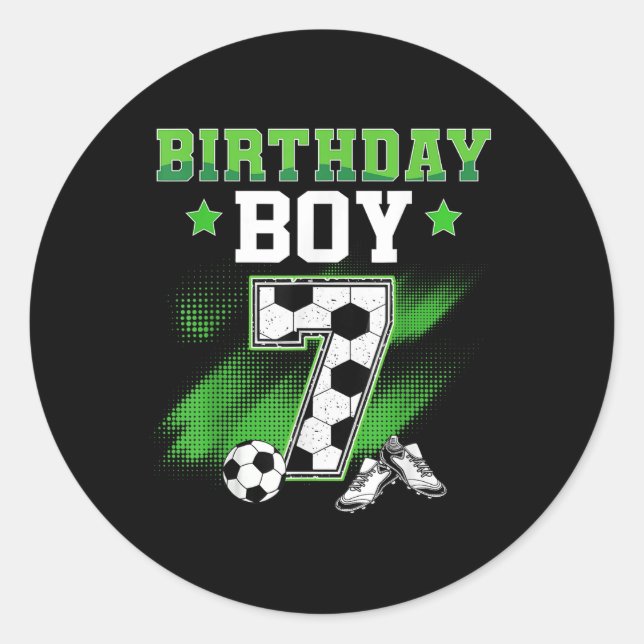 7th Birthday Boy Soccer 7 Year Old Sport 7yr Boys  Classic Round Sticker (Front)