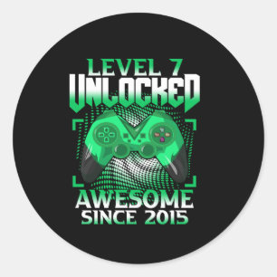 7th Birthday Boy Video Gamer Level 7 Unlocked Classic Round Sticker