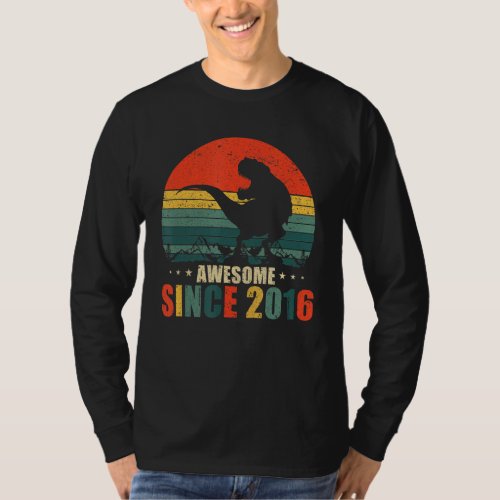7th Birthday  Boys Awesome Since 2016 Dinosaur Rex T_Shirt