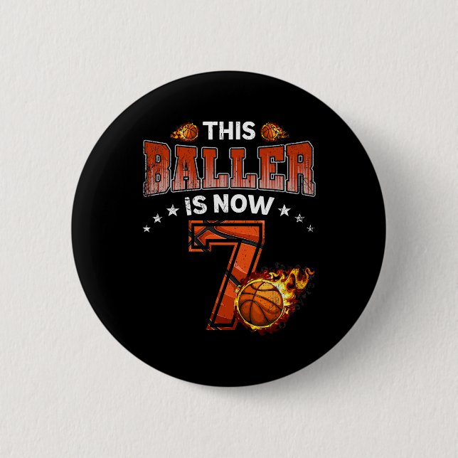 7th Birthday Boys Basketball Player Gifts 7 Years  Button (Front)