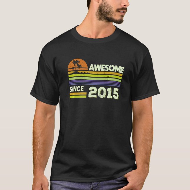 7th Birthday Boys Girls Awesome Since 2015 7 Years T-Shirt (Front)