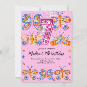 7th Birthday Butterfly Invitation