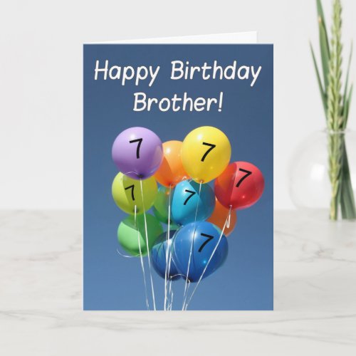 7th Birthday Card colored balloons Brother